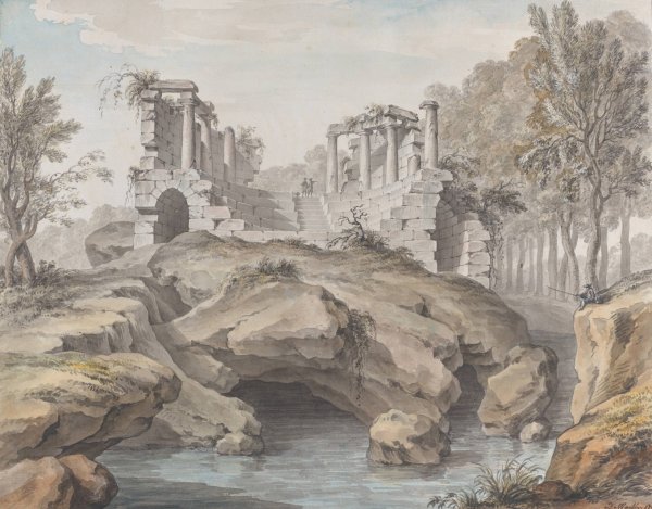Design for a Naumachia, in the gardens at Chateau d'Enghien, Belgium  by Charles De Wailly - Hand-Painted Oil Painting Reproduction
