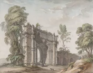 Design for a Triumphal Arch for the Gardens at Chateau d'Enghien, Belgium by Charles De Wailly Oil Painting