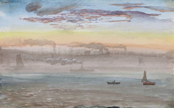 East River, Sunrise  by Charles De Wolf Brownell - Hand-Painted Oil Painting Reproduction