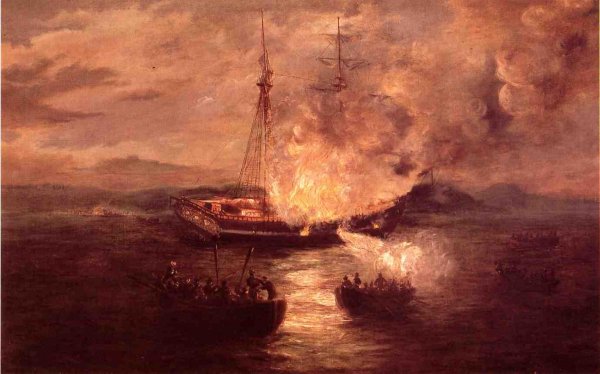 Main Product Photo of The Burning of the Gaspee Painting by Charles De Wolf Brownell