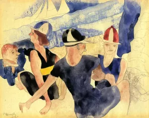 Figures on Beach - Gloucester Oil painting by Charles Demuth