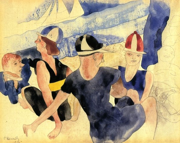Main Product Photo of Figures on Beach - Gloucester Painting by Charles Demuth