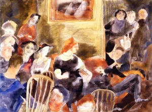 Interior with Group of People Around Red-Headed Woman