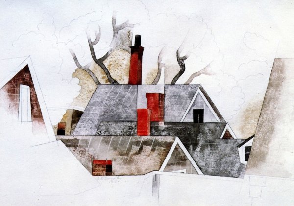 Main Product Photo of Red Chimneys Painting by Charles Demuth