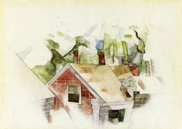 Main Product Photo of Rooftops Painting by Charles Demuth