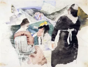 The Governess, Mrs. Grose, and the Children, Illustration no. 4 painting by Charles Demuth