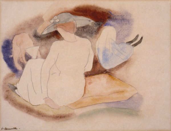 Main Product Photo of Woman with Hat and 2 Figures  Painting by Charles Demuth