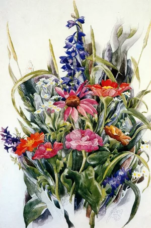 Zinnias, Larkspur and Daisies Oil painting by Charles Demuth