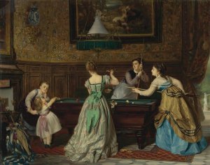 Ladies Playing Billiards by Charles Edouard Boutibonne Oil Painting