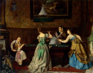 Ladies Playing Billiards Oil painting by Charles Edouard Boutibonne