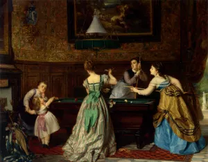 Ladies Playing Billiards Oil painting by Charles Edouard Boutibonne