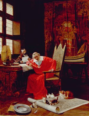 The Cardinal's Leisure by Charles Edouard Delort Oil Painting