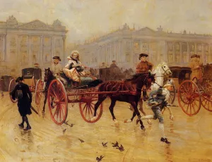 Elegant Figures in the Place de la Concorde by Charles Edouard Edmond Delort - Oil Painting Reproduction