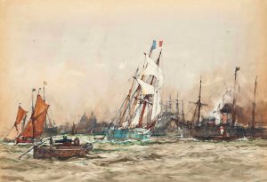 With Wind And Tide, Greenwich by Charles Edward Dixon Oil Painting
