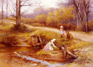 Gathering Primroses by Charles Edward Wilson Oil Painting