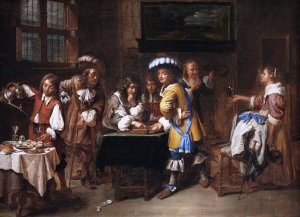 Trictrac Players by Charles Emanuel Biset Oil Painting