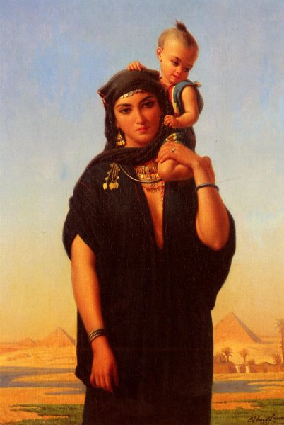 Main Product Photo of Femme Fellah Portant Son Enfant Egypte Painting by Charles Emile Lecomte-Vernet