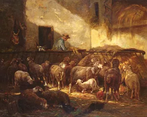 A Flock Of Sheep In A Barn painting by Charles Emile Jacque