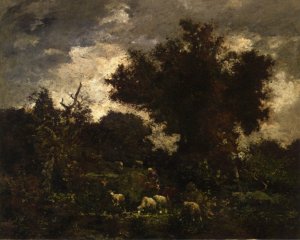 A Shepherd Resting by Charles Emile Jacque Oil Painting