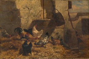 Chickens by Charles Emile Jacque Oil Painting
