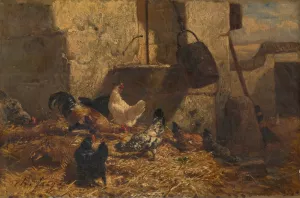 Chickens by Charles Emile Jacque Oil Painting