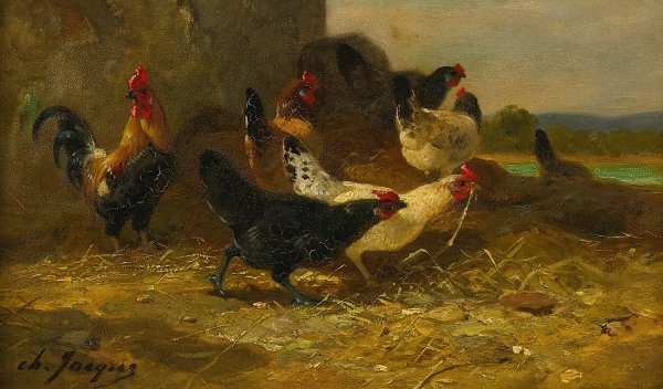 Main Product Photo of Hens And Cocks Painting by Charles Emile Jacque