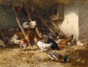 Hoenders by Charles Emile Jacque Oil Painting