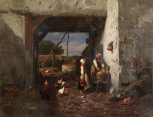 Huhnerhof by Charles Emile Jacque Oil Painting