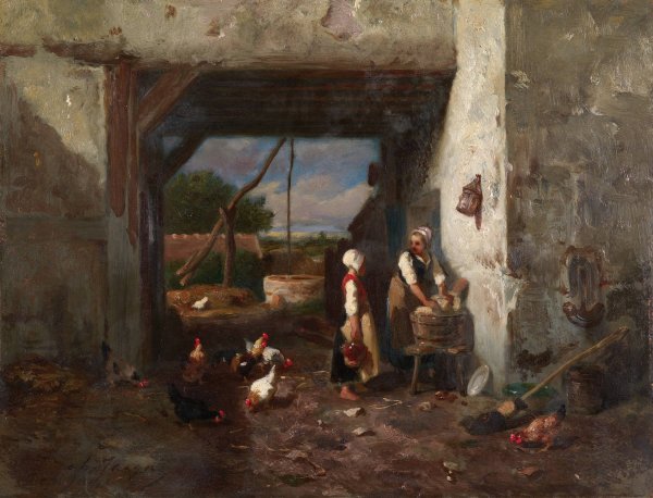 Main Product Photo of Huhnerhof  Painting by Charles Emile Jacque