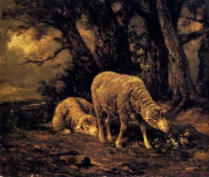 Sheep In A Forest by Charles Emile Jacque Oil Painting