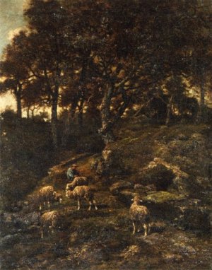 Shepherd and His Flock by Charles Emile Jacque Oil Painting