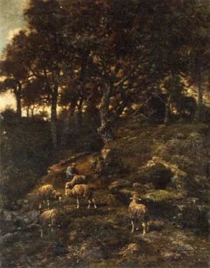 Shepherd and His Flock by Charles Emile Jacque - Oil Painting Reproduction