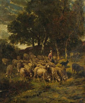 Shepherdess And Her Flock by Charles Emile Jacque Oil Painting