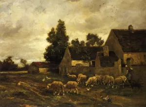 Shepherdess and Her Flock by Charles Emile Jacque Oil Painting