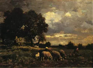 Tending the Flock by Charles Emile Jacque - Oil Painting Reproduction