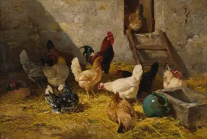 The Hen-Roost by Charles Emile Jacque Oil Painting