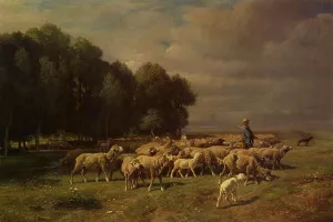 The Large Flock by Charles Emile Jacque - Oil Painting Reproduction