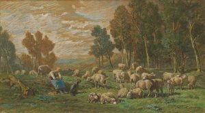 The Shepherdess by Charles Emile Jacque Oil Painting