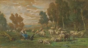The Shepherdess by Charles Emile Jacque Oil Painting