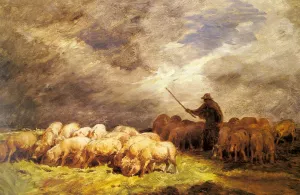The Swineherd by Charles Emile Jacque - Oil Painting Reproduction