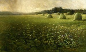Landscape with Grain Stacks by Charles Ethan Porter Oil Painting