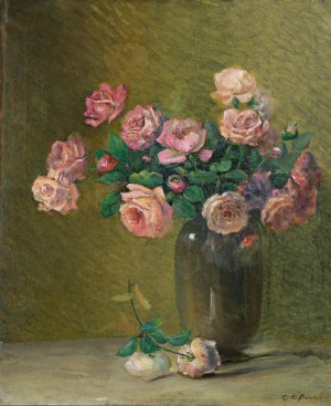 Pink Roses On A Table by Charles Ethan Porter Oil Painting