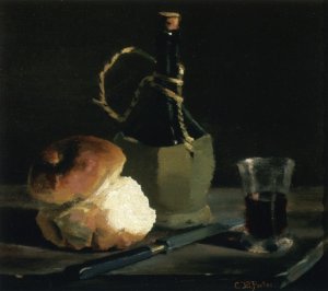 Still Life with Bread and Wine Bottle