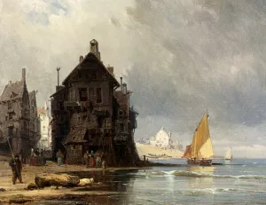 A Coastal Scene In Normandy by Charles Euphrasie Kuwasseg Oil Painting