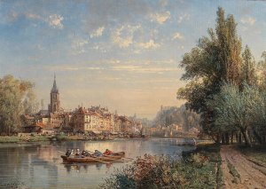 A Village by the River by Charles Euphrasie Kuwasseg Oil Painting