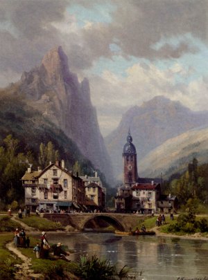 An Agler Before an Alpine Riverside Town