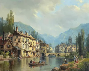 An Alpine Town In Spring Oil painting by Charles Euphrasie Kuwasseg