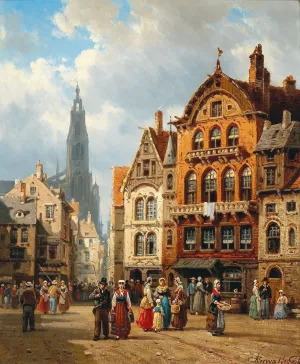 Antwerpen Oil painting by Charles Euphrasie Kuwasseg