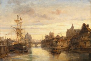 Partie in Amsterdam by Charles Euphrasie Kuwasseg Oil Painting
