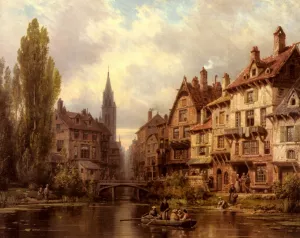 Promenade En Bateau Oil Painting by Charles Euphrasie Kuwasseg - Bestsellers